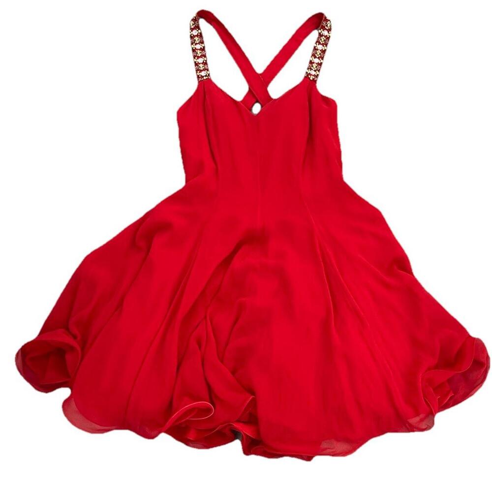 Niteline Della Roufogali Red Silk Dress‎ Vintage, Beaded, Size 8 H92
